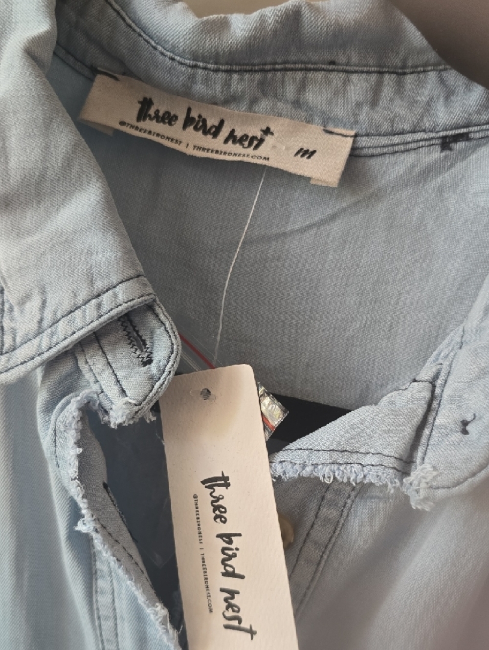 Three Bird Nest Light Blue Denim Button-Up Tunic - Picture 2 of 3